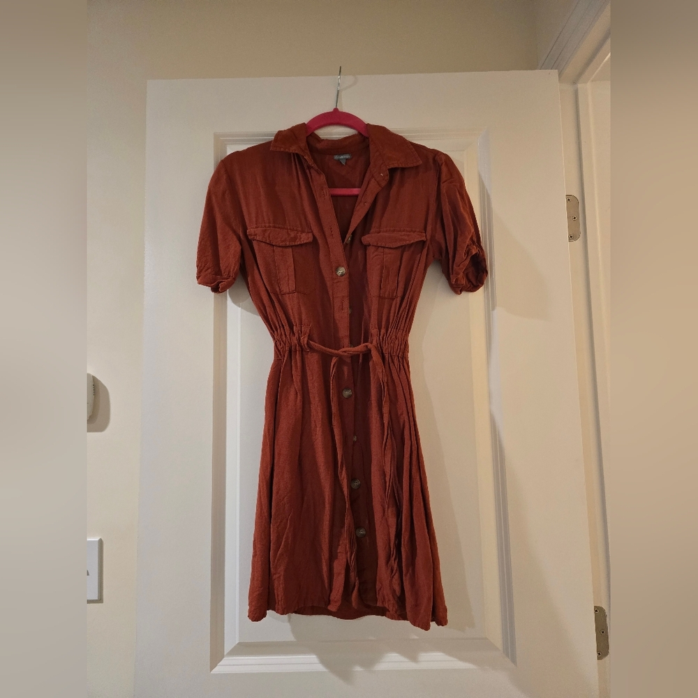 Rust Button-Up Shirt Dress - Picture 3 of 4
